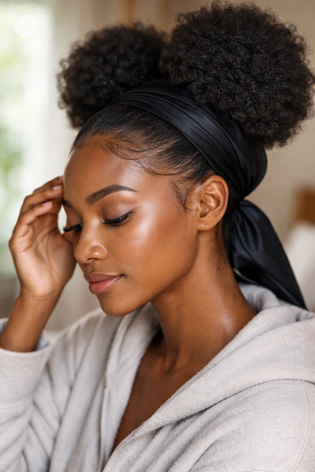 Close-up of real woman showing neat edges at hairline