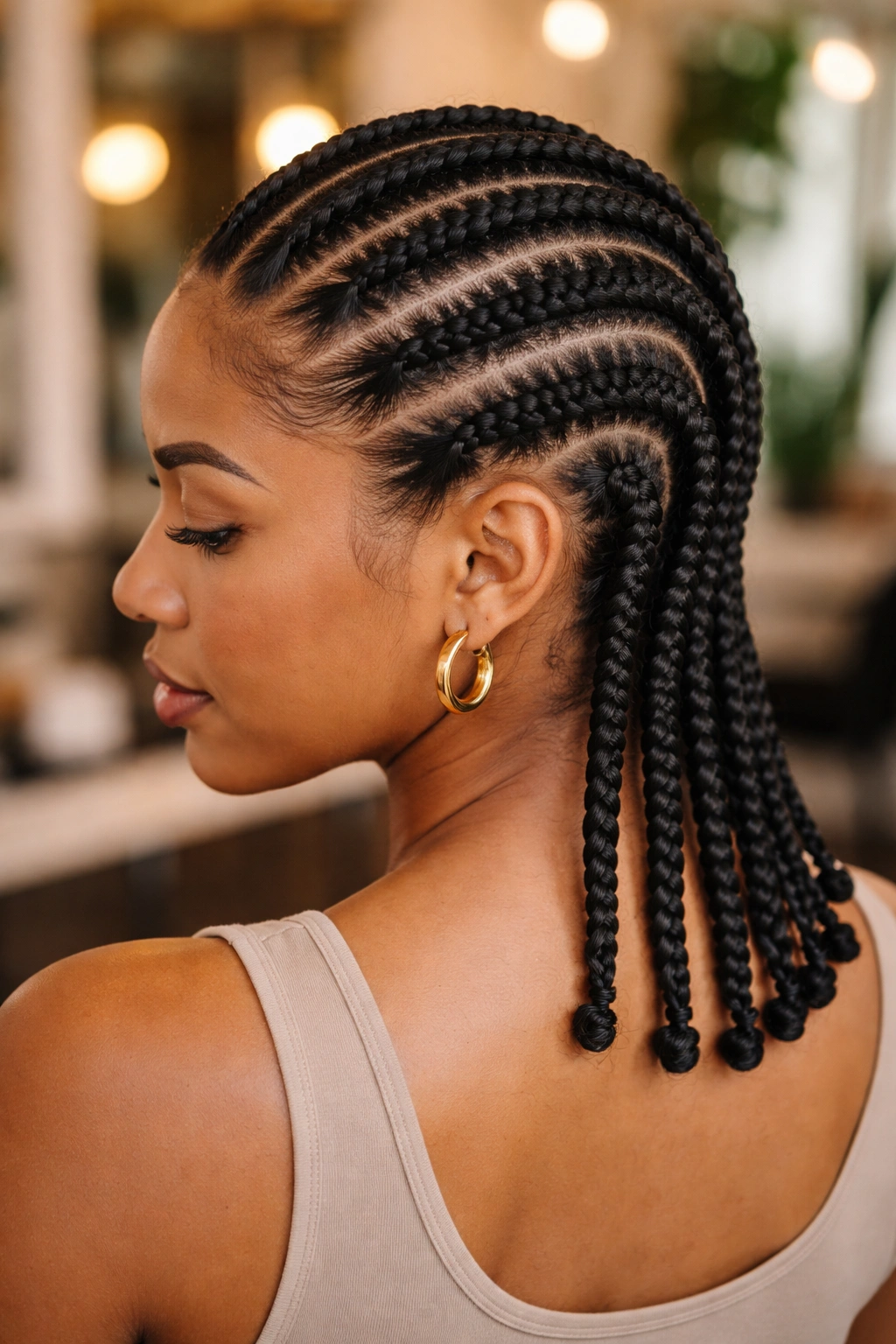 Real person with eight straight-back cornrows