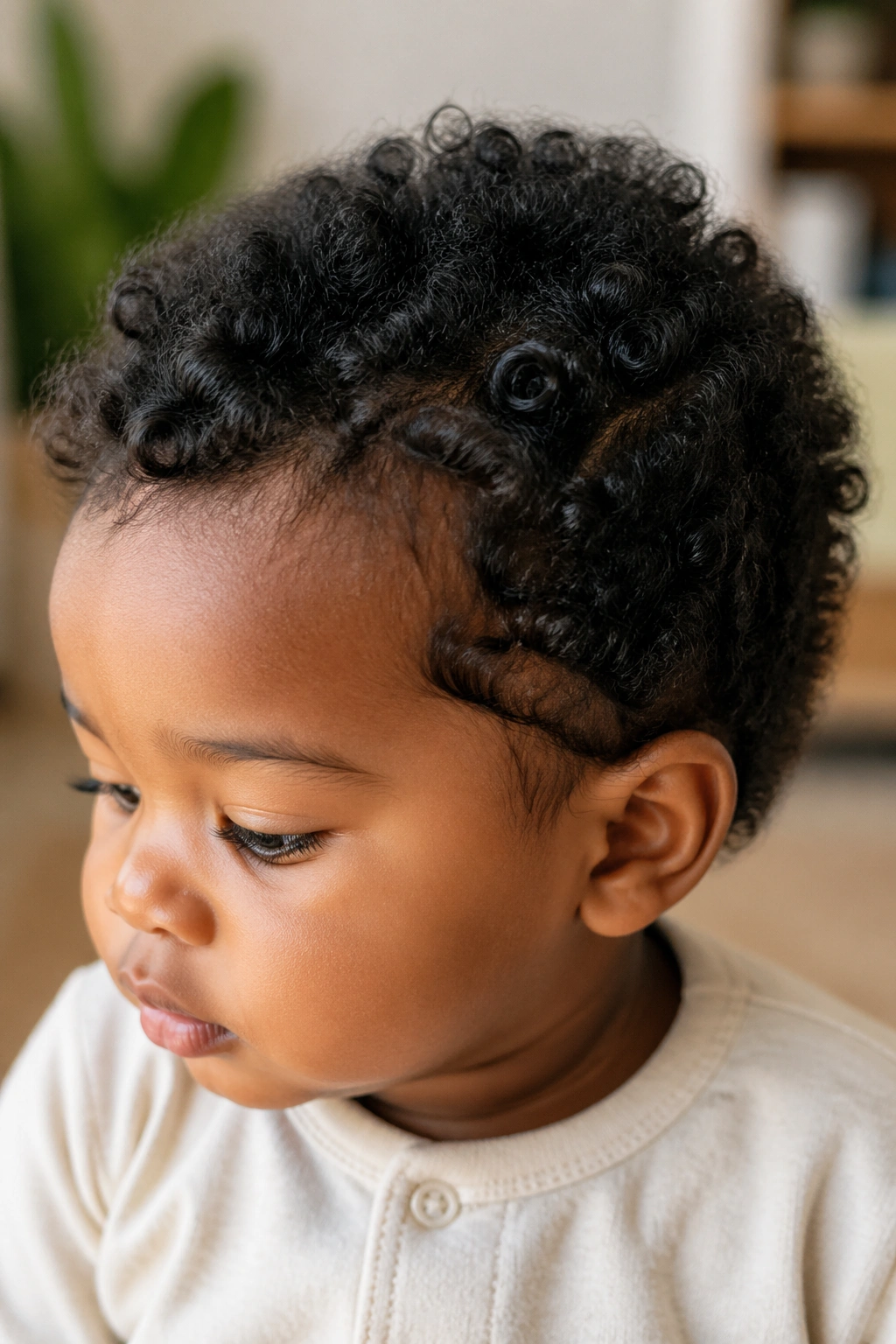 Toddler's hair with loose curls and no tight elastics