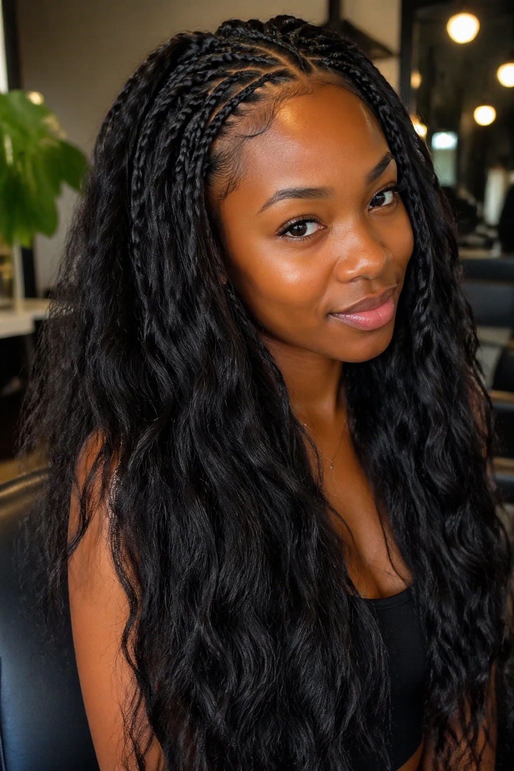 Real person with long extension hair showing Kanekalon texture