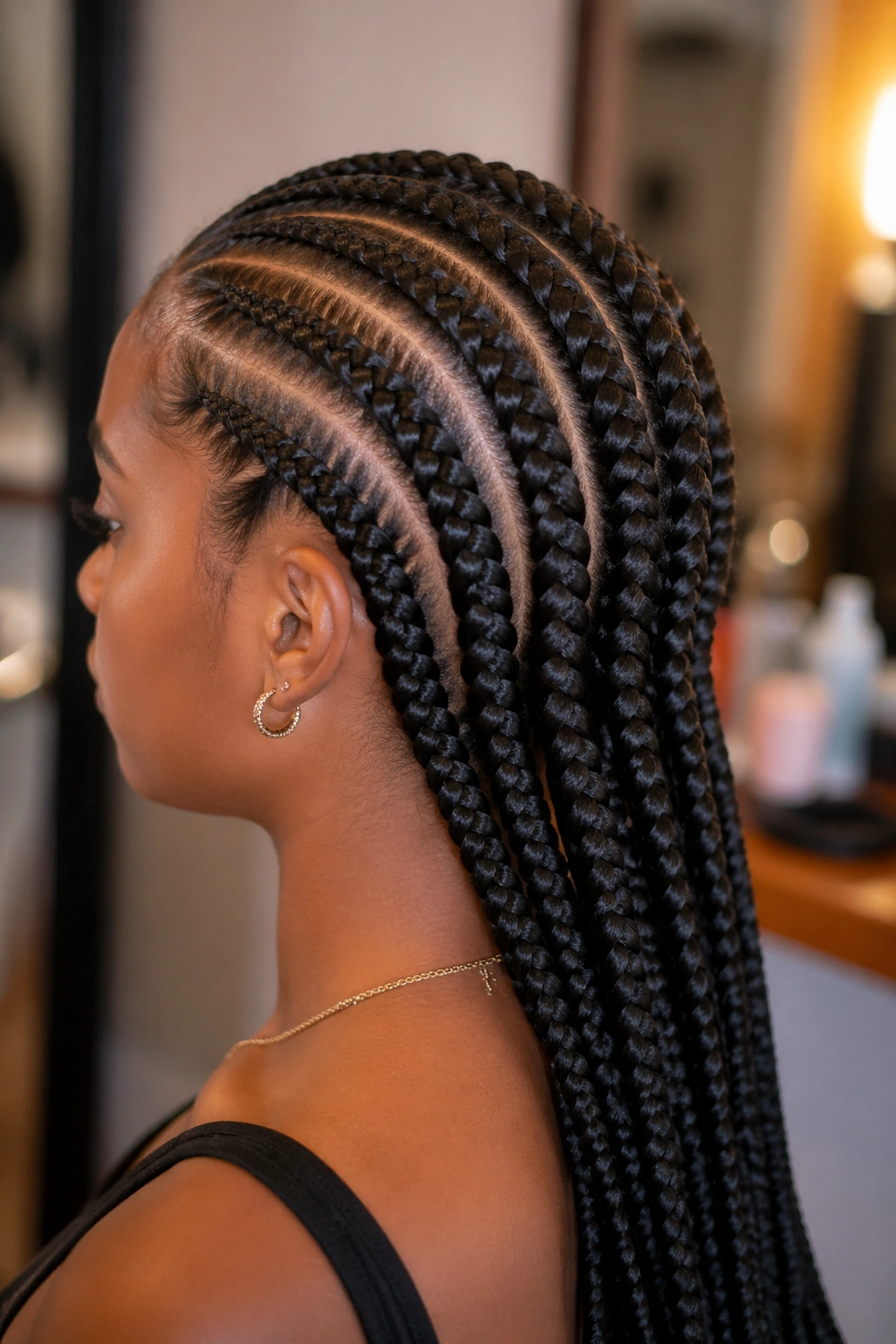 Portrait of a person with blended extension cornrows