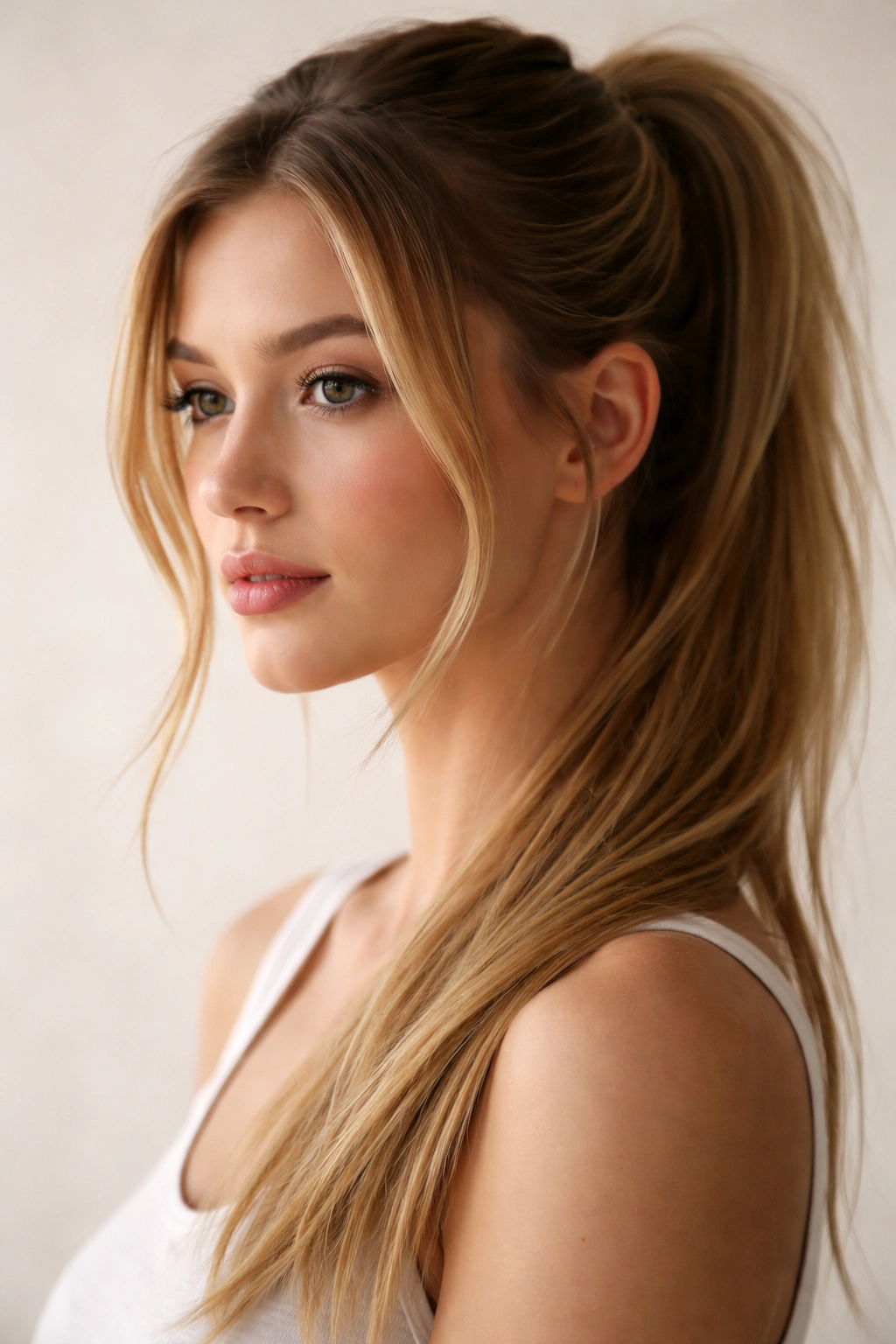Face-frame ponytail with two front pieces framing the face and crown lift