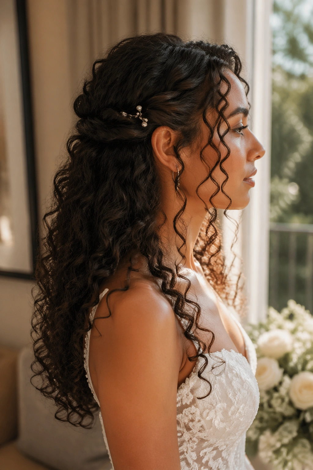 Side-profile of face-framing layers with tiny clips.