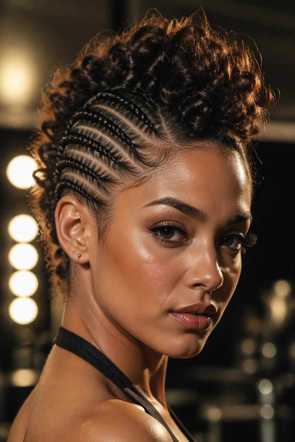 Close-up of a real dancer with a faux hawk and mini braids