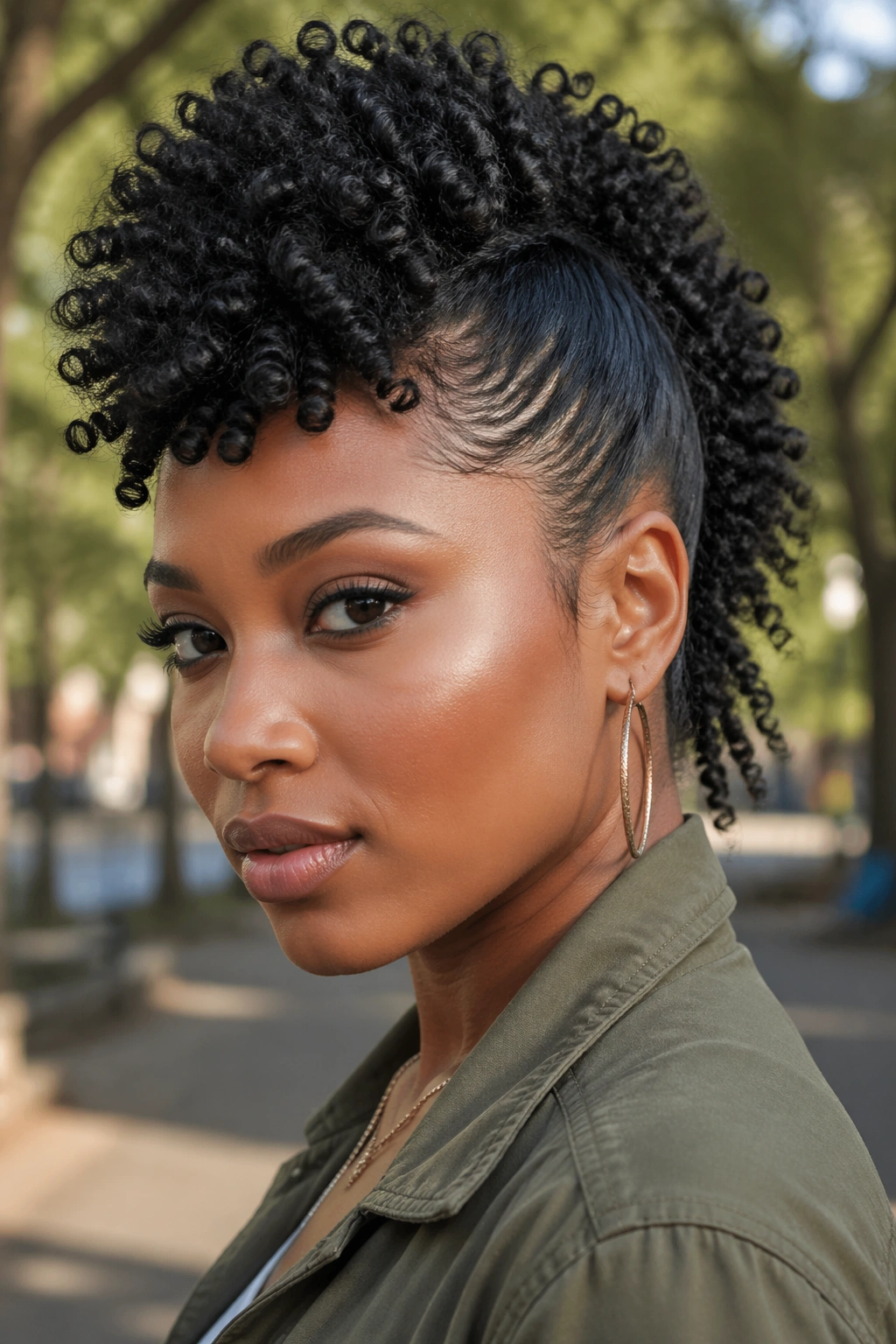 Real woman with a faux-hawk ponytail silhouette