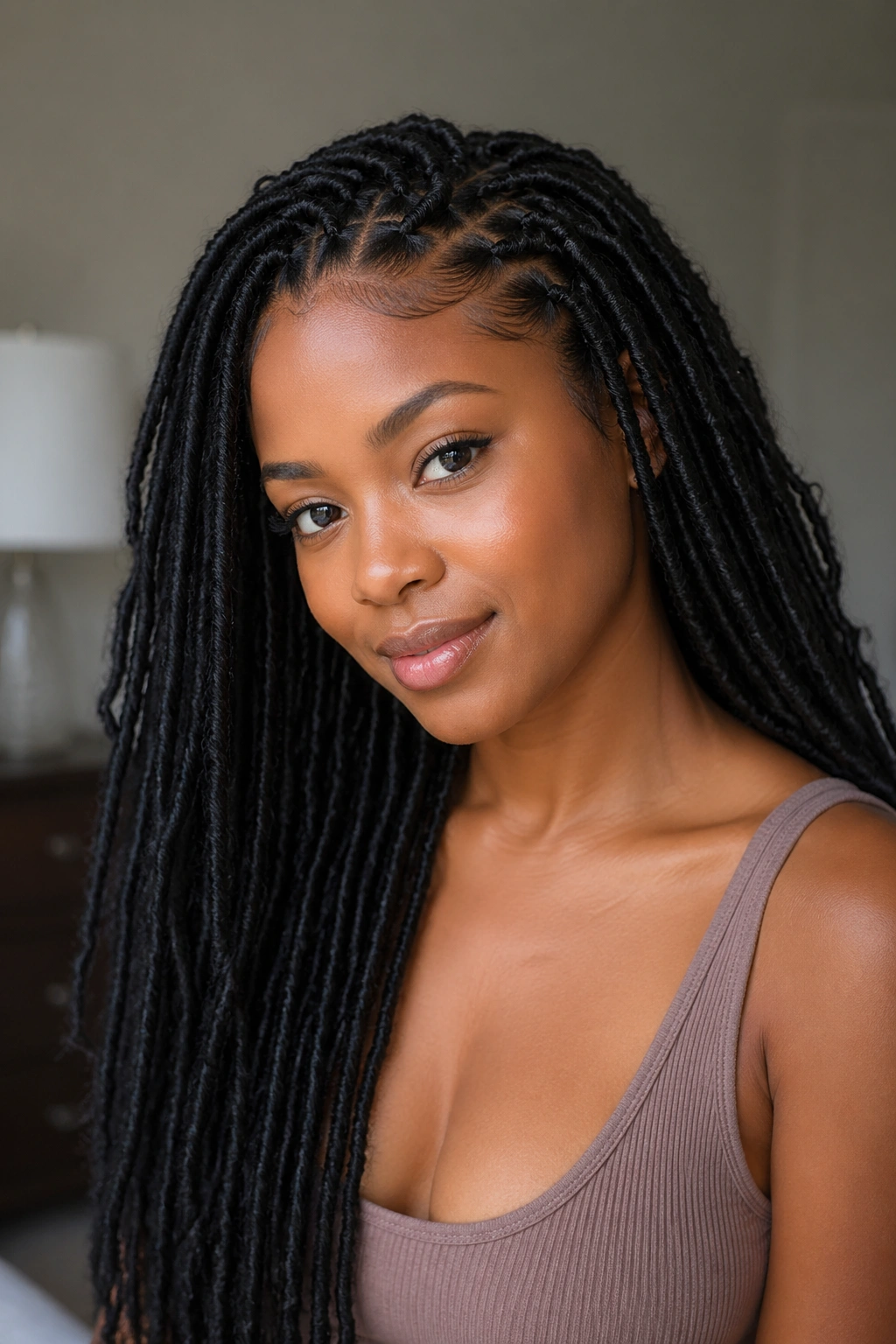 Real person with crochet faux locs hairstyle