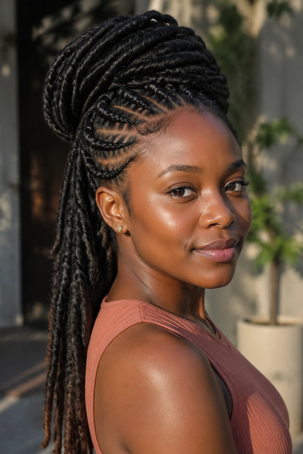 Close-up of a real woman with Loc Extension Pondo