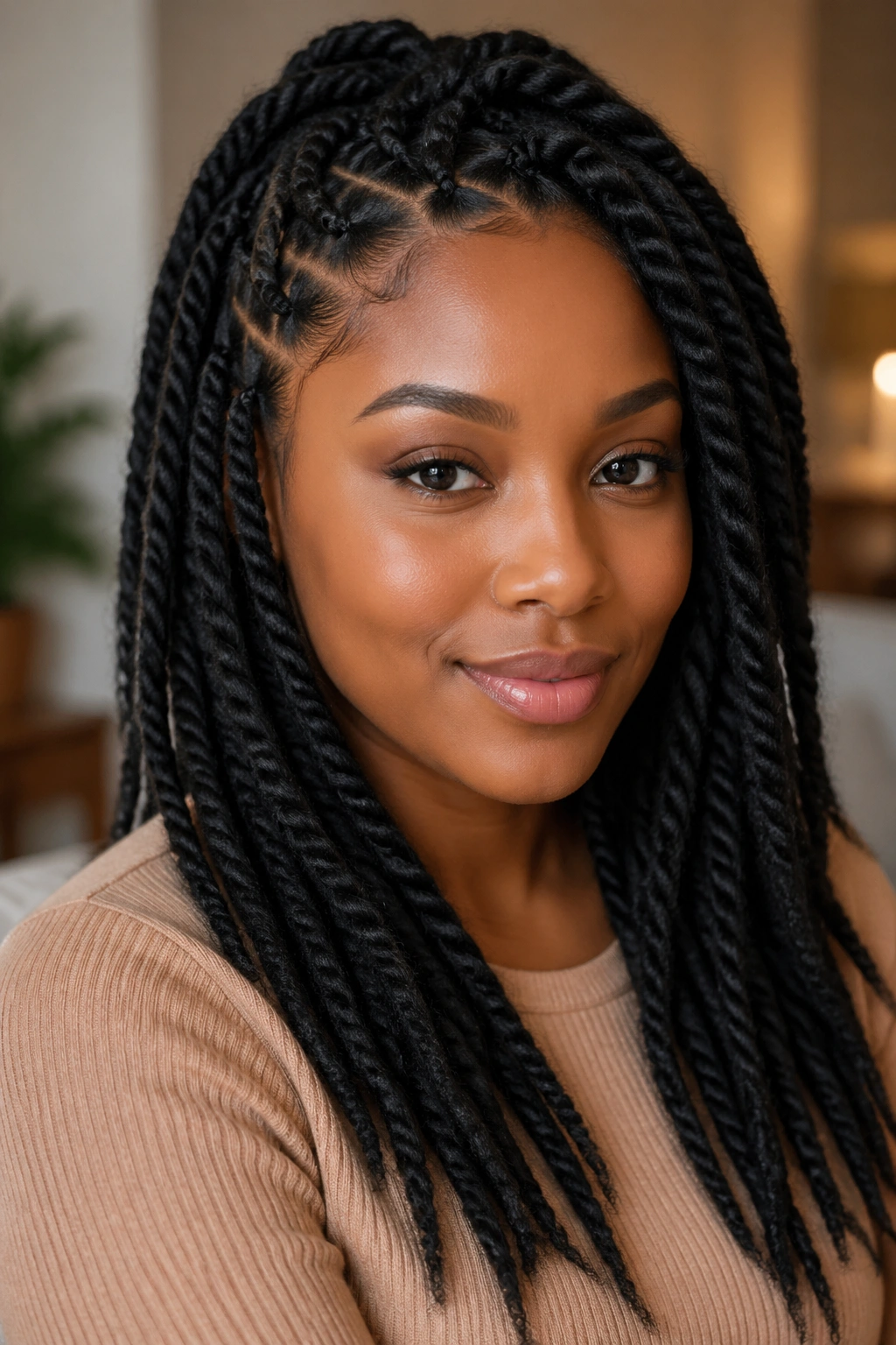 Close-up of a real woman with Faux Marley Twists