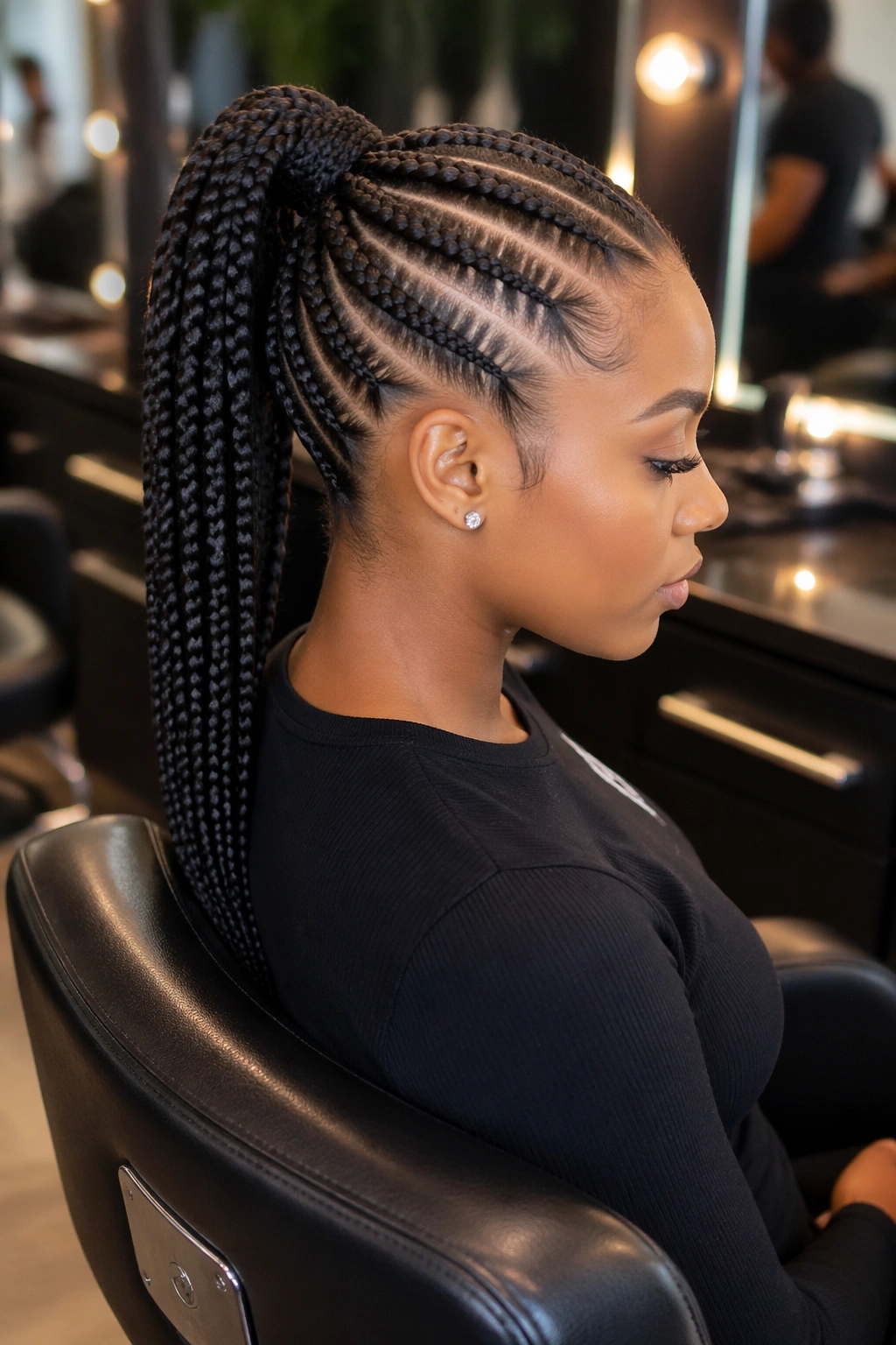 Feed-In Braid Ponytail showcased in salon