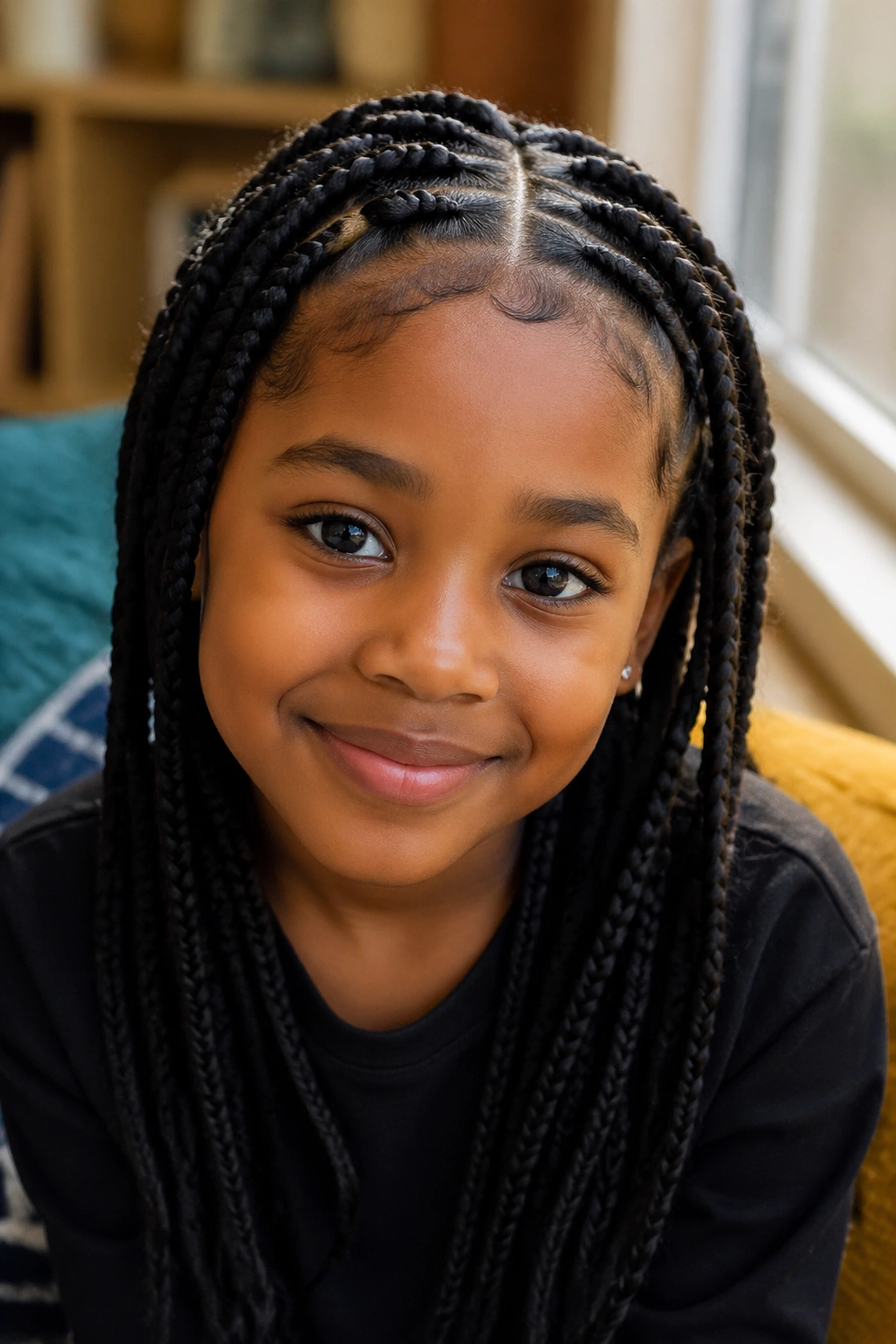 Close-up of feed-in front box braids on a child