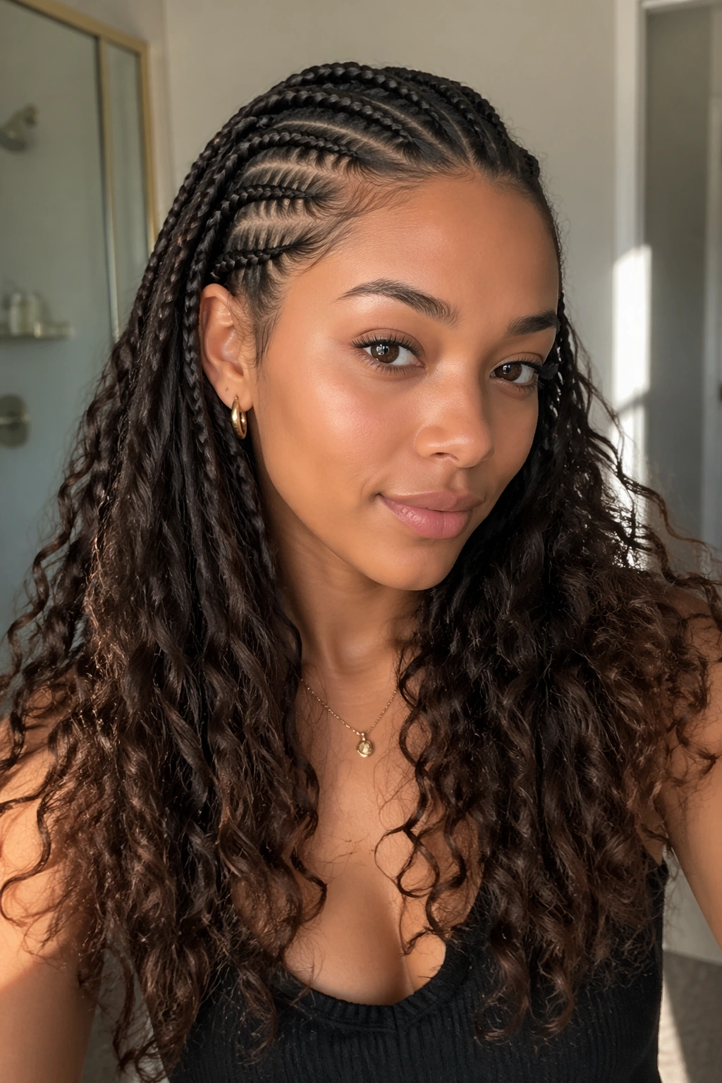 Close-up of feed-in braids melting into loose ends
