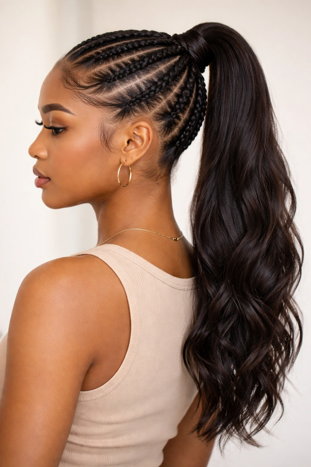 Feed-in stitch ponytail with gradually lengthening tail