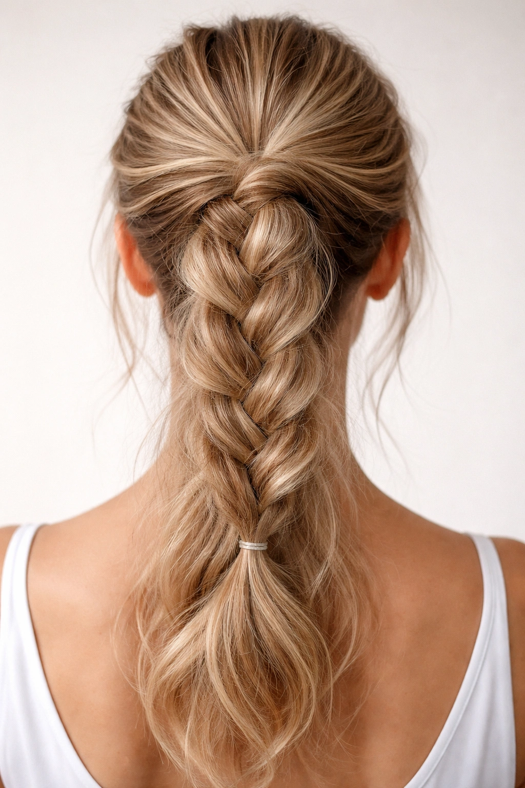 Fine-hair braided ponytail with crown lift and broad braid