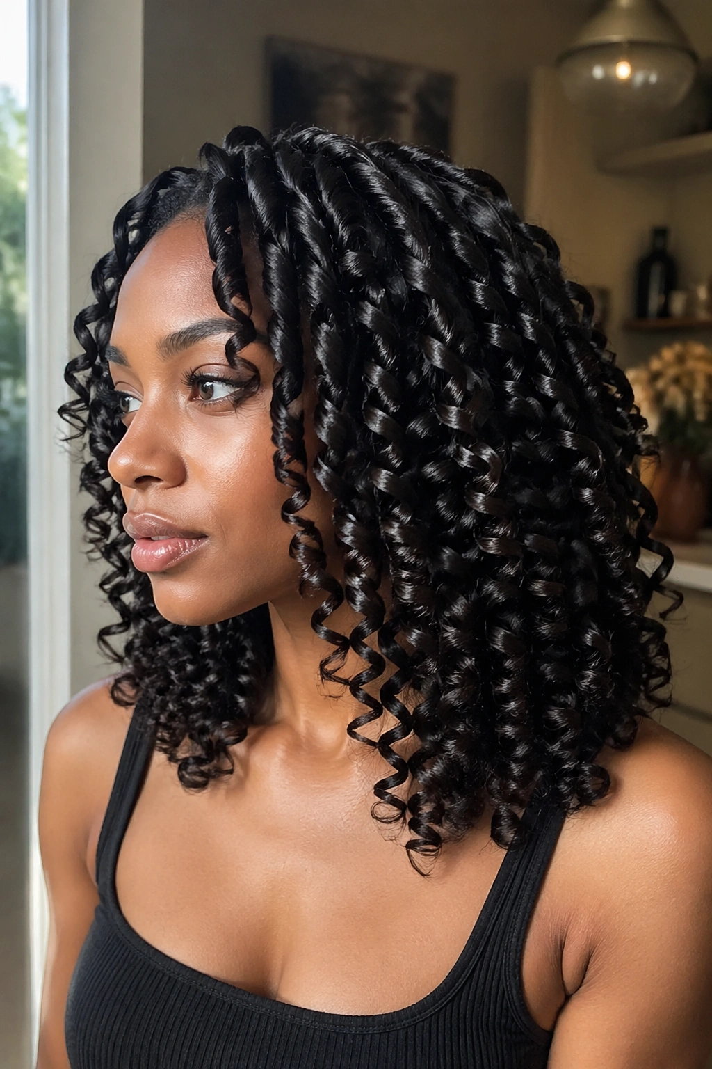 Portrait of a real person with classic finger-coiled ringlets