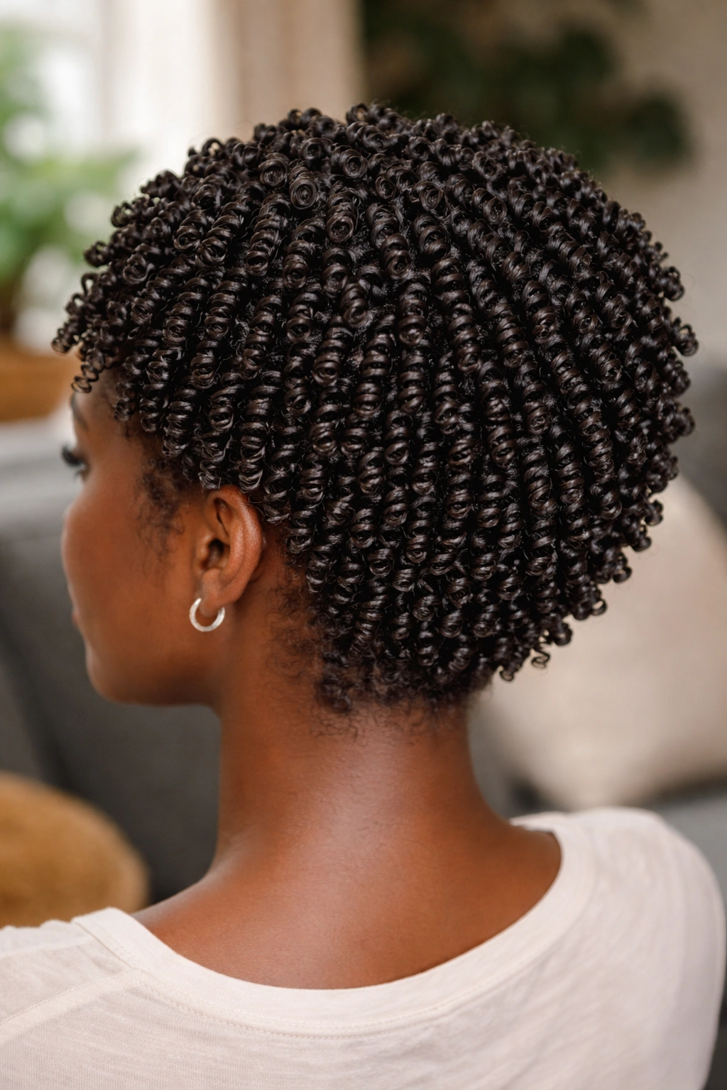 Real person with finger coils in tight curls filling the frame.