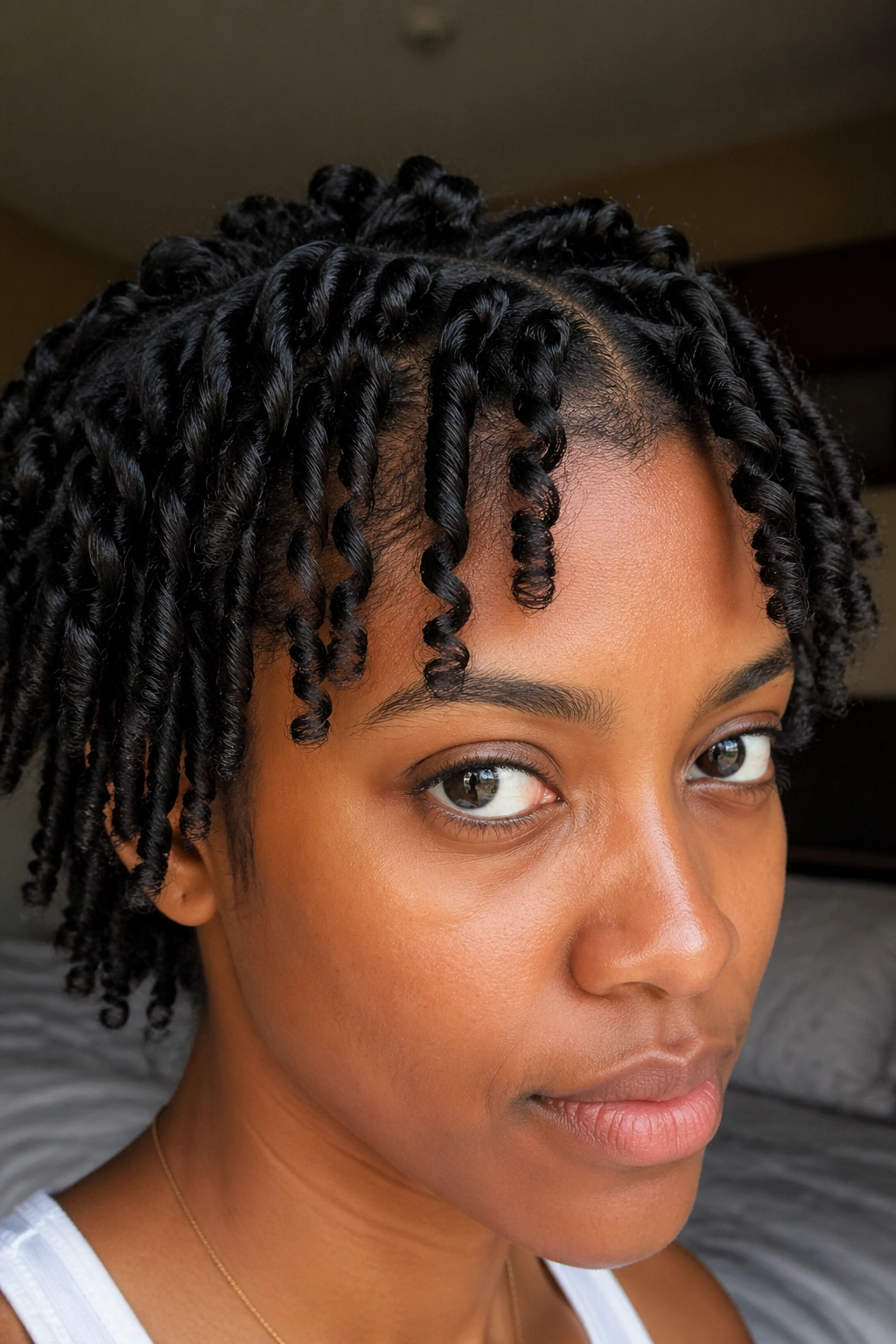 Real person with finger coils close-up portrait