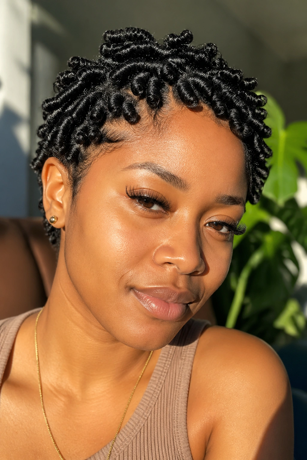 Close-up of a real person with defined finger coils on short 4C hair