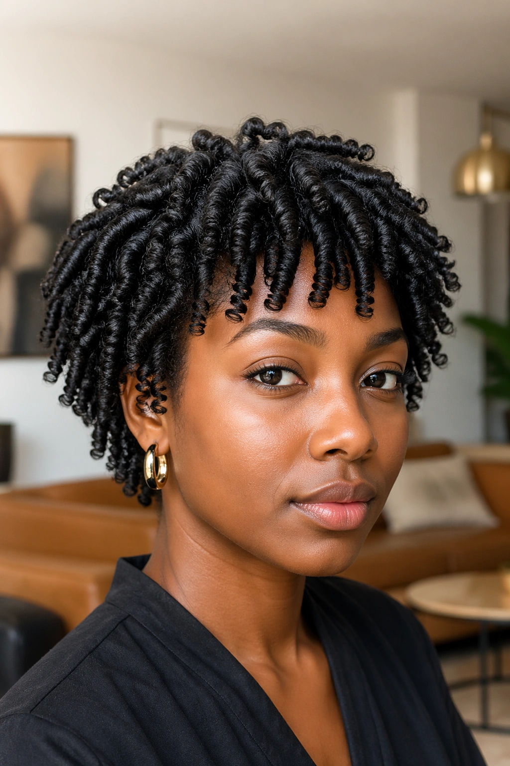 Close-up of a person with finger coils for maximum definition on short hair.