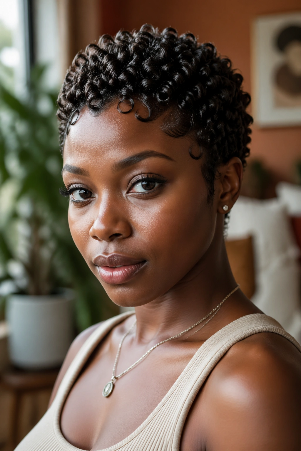 Close-up of a real person with finger coils on a short Afro