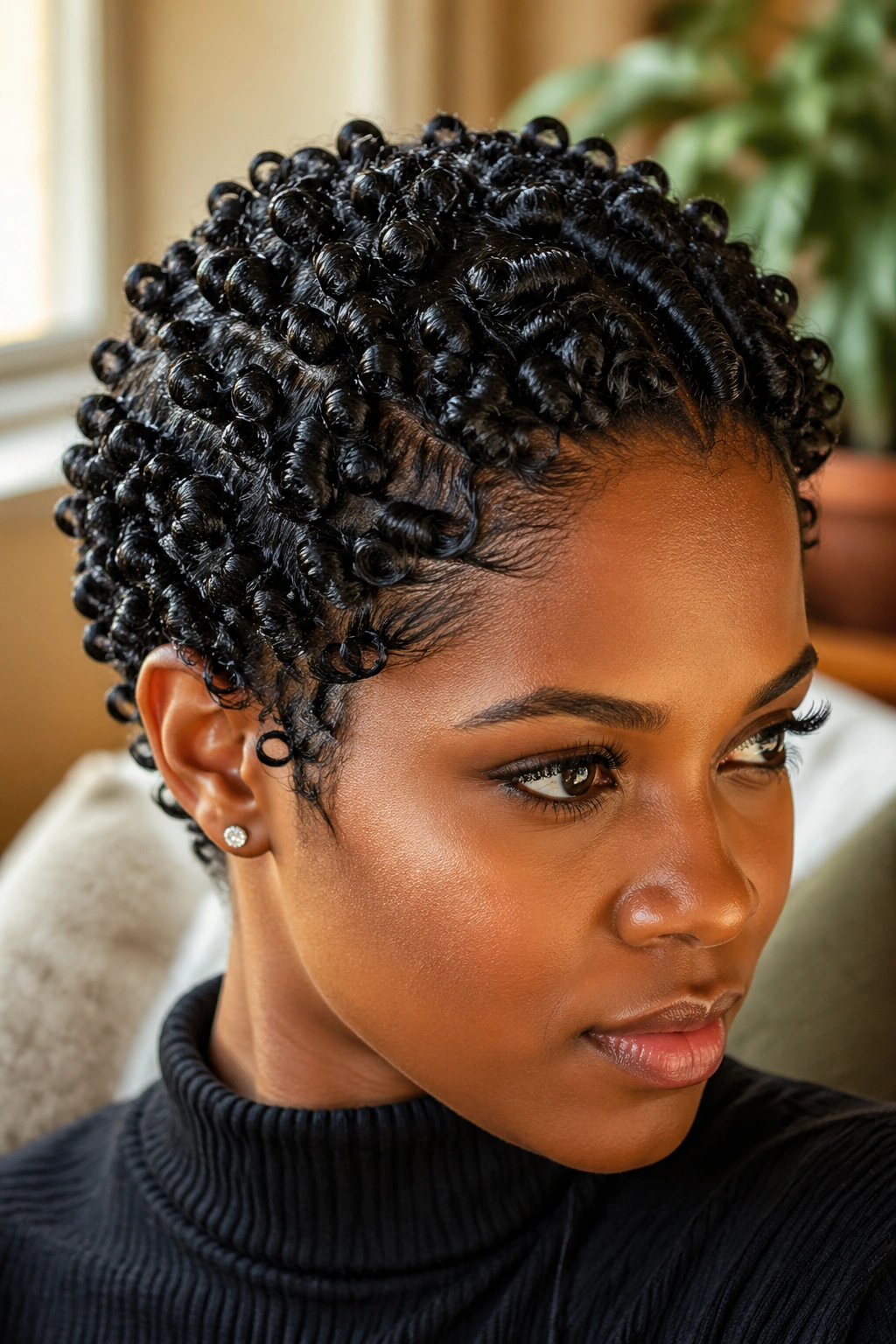 Close-up of finger coils on short natural hair
