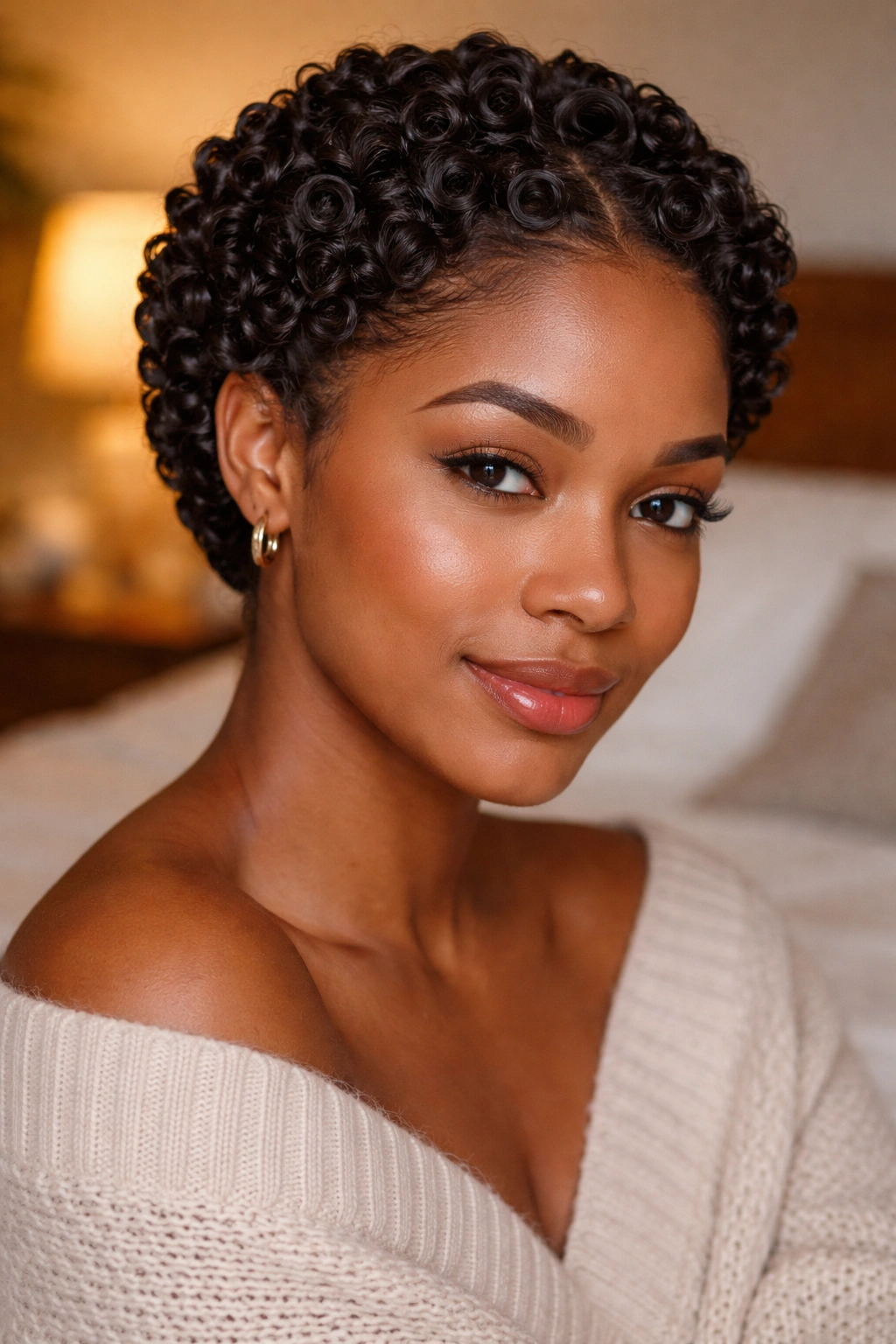 Real woman with finger curls as a protective hairstyle