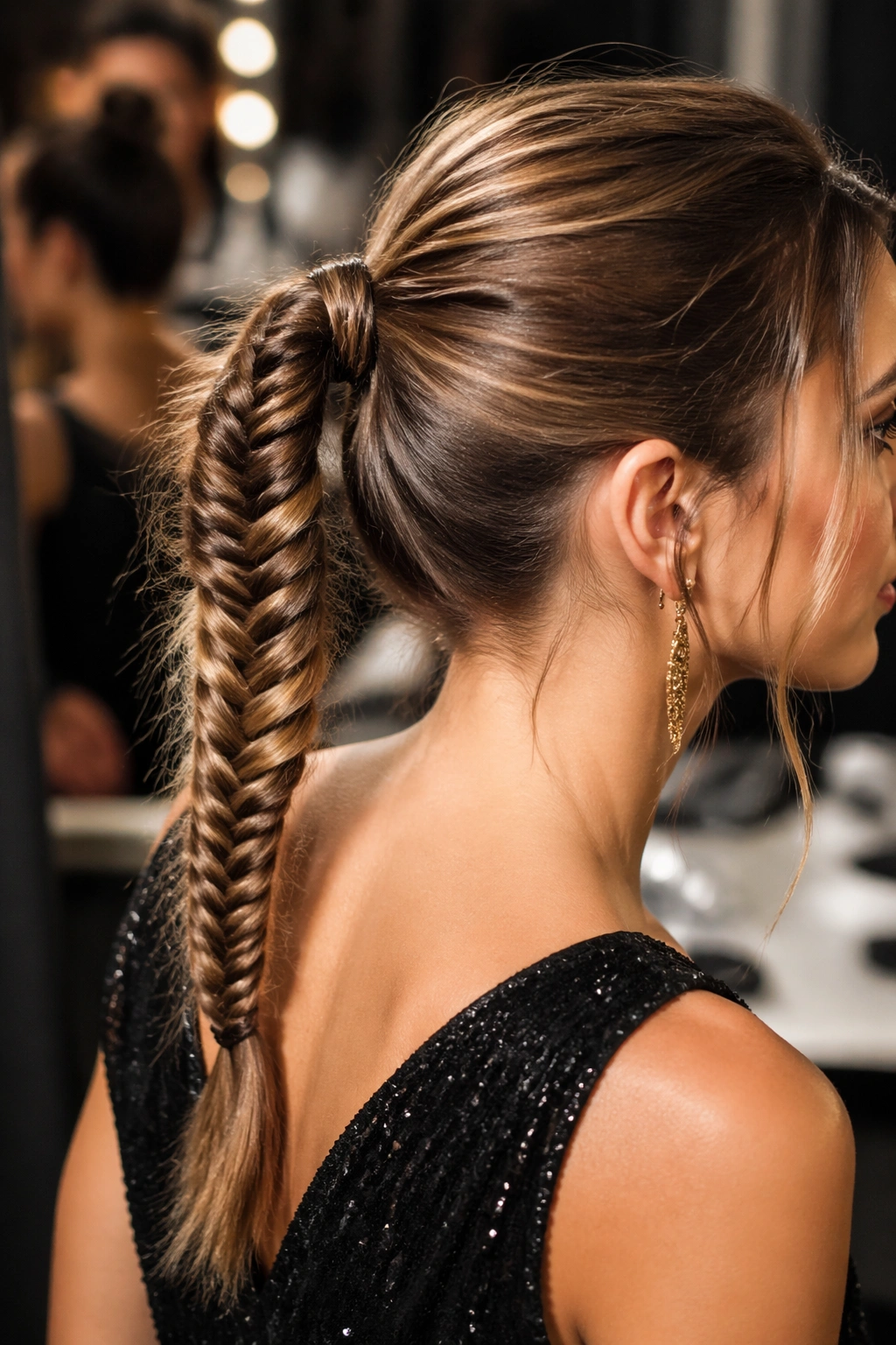 Real woman with fishtail ponytail braid.