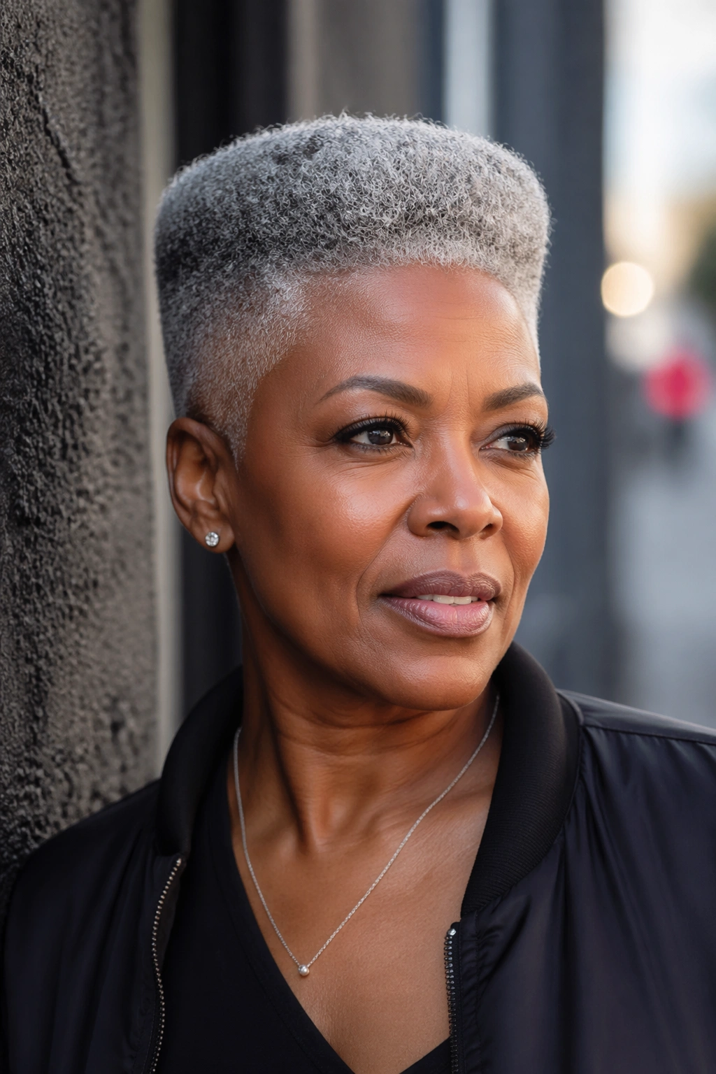 Real woman with flat-top grey afro