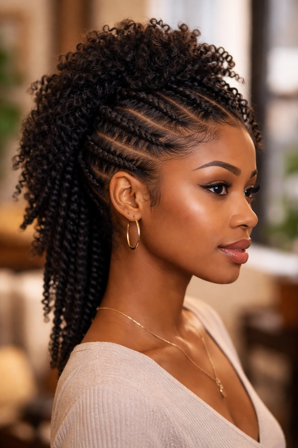 Real person with flat twists forming a mohawk silhouette