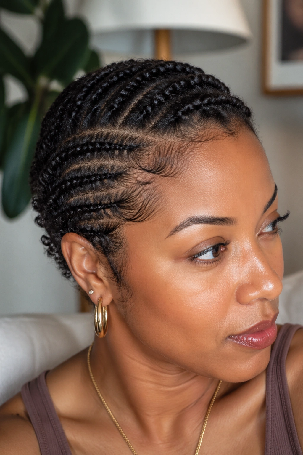 Close-up of a real woman with flat twist-out hairstyle