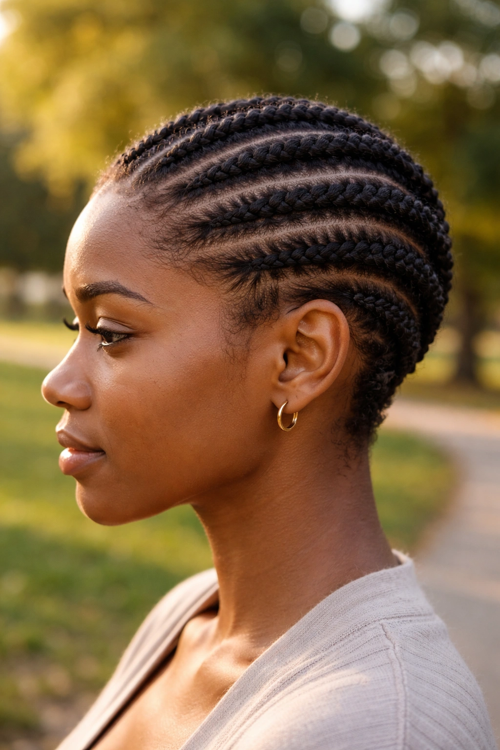 Portrait of a real person with flat twists along the scalp