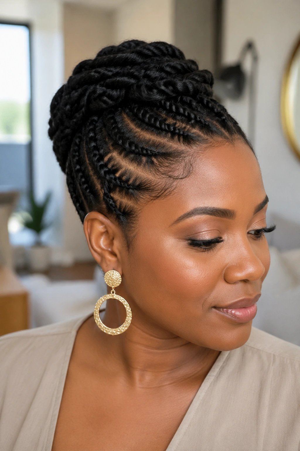 Close-up of a head with flat twists updo
