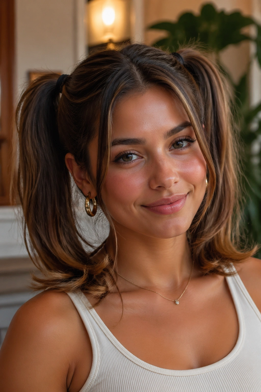 Close-up of double ponytails with flipped ends on a real person