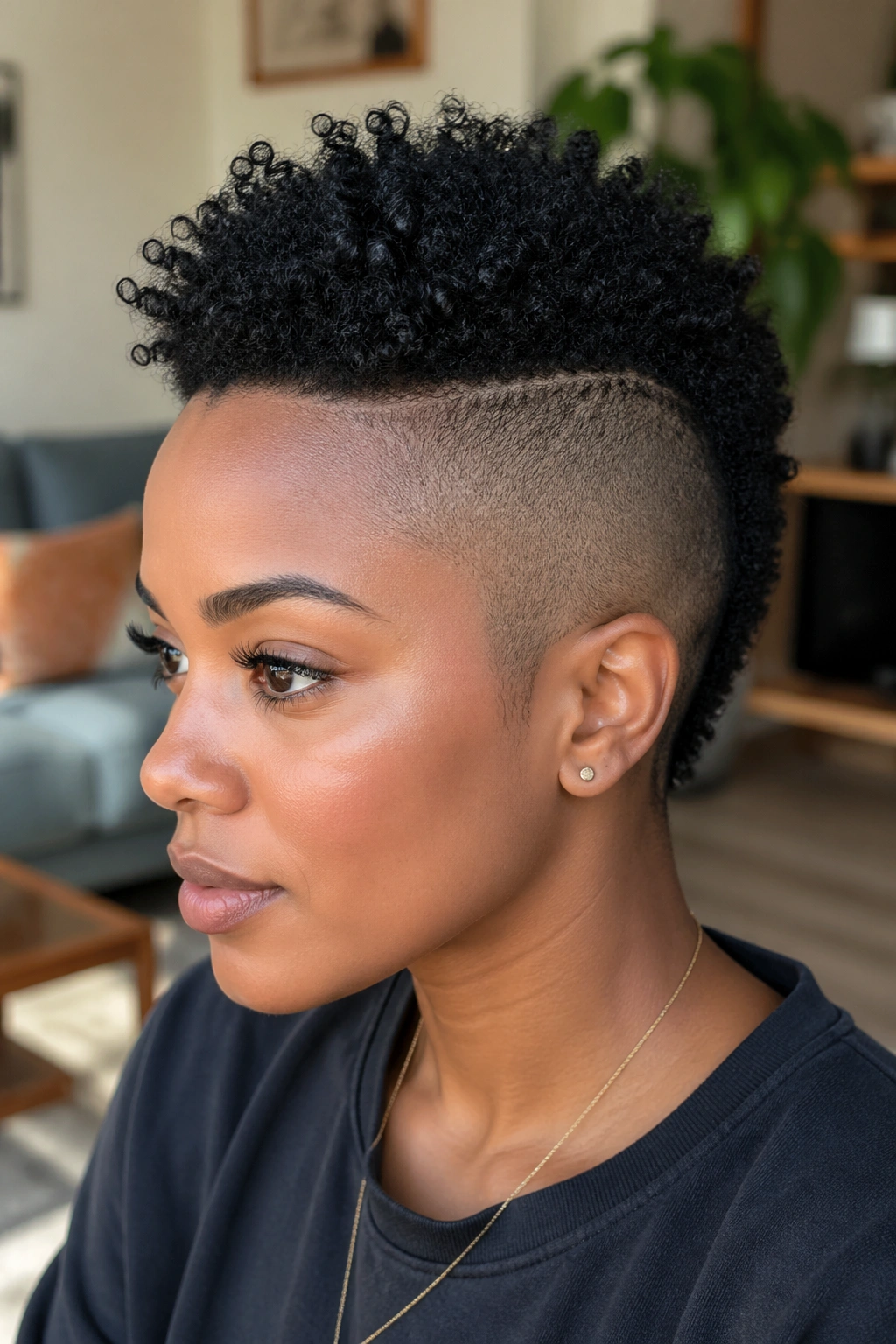 Close-up of a real person with a frohawk featuring a central long strip and faded sides