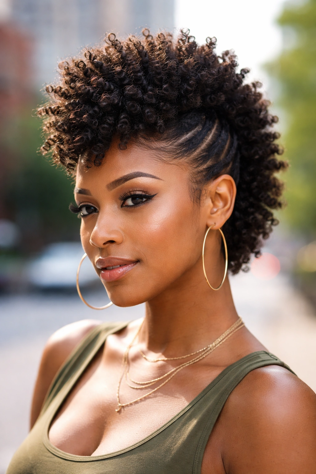 Real person with sponge-defined frohawk and pinned-back sides