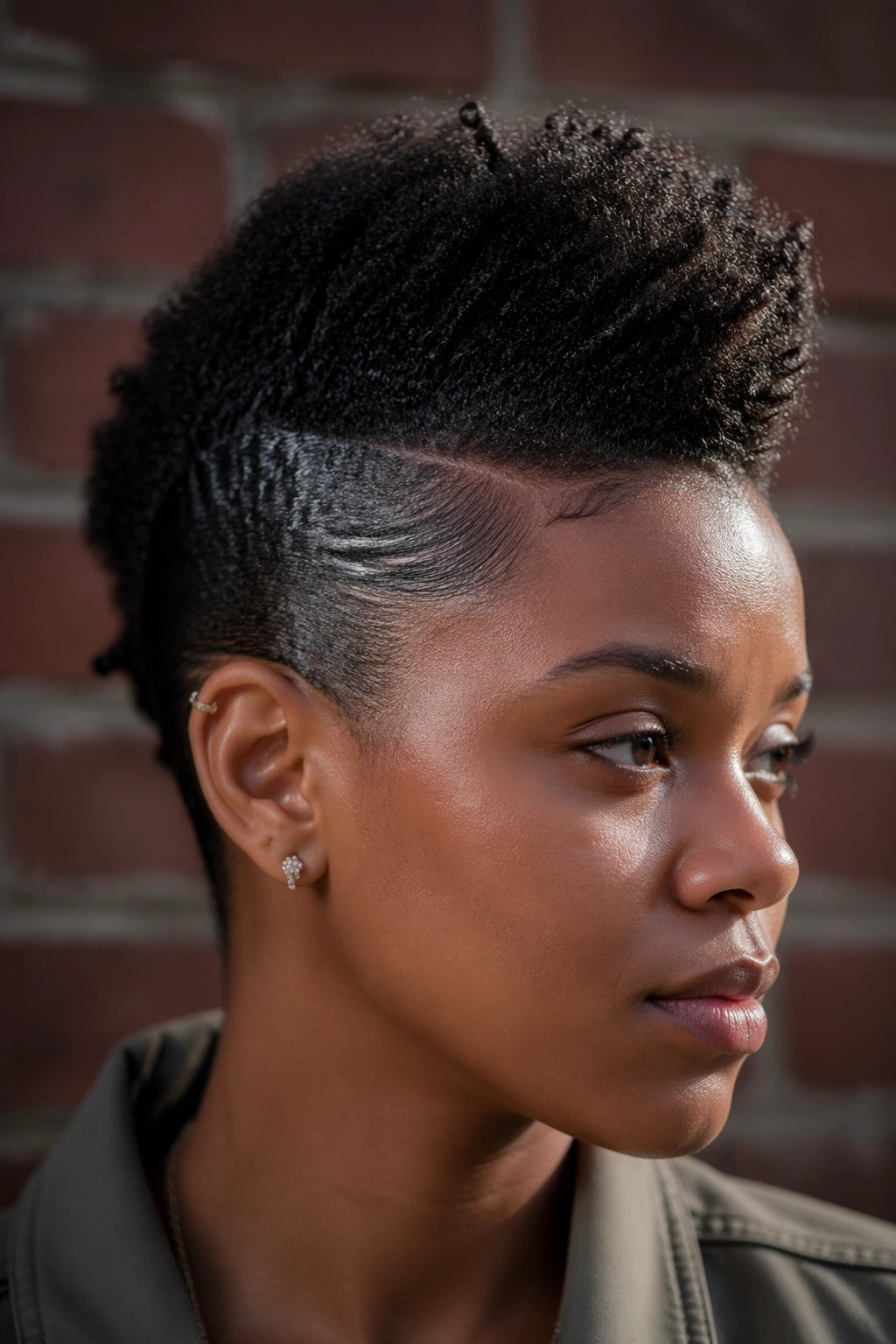 Close-up of a real person with frohawk and tapered sides