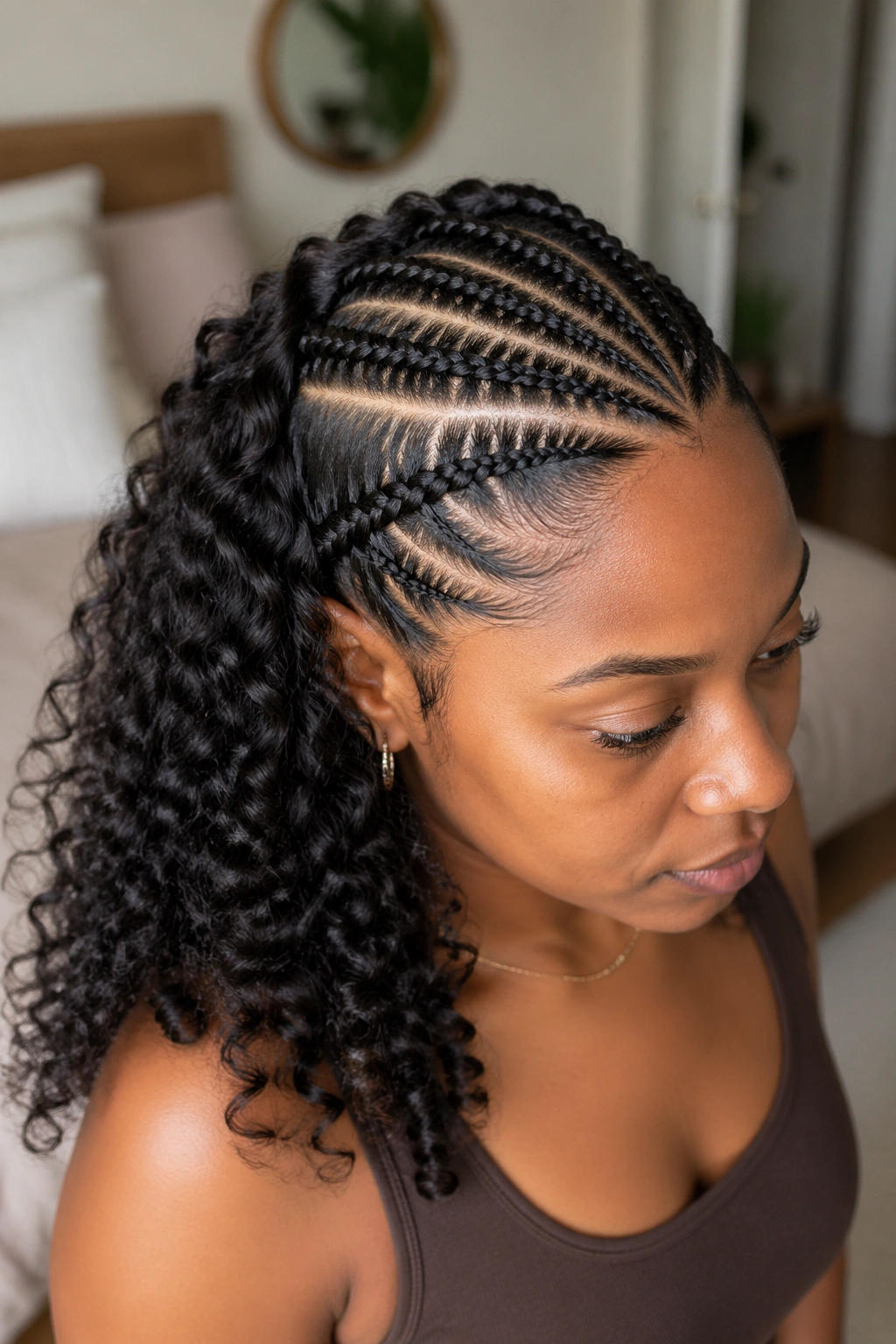 Front braided section with a clean horizontal part on a real person