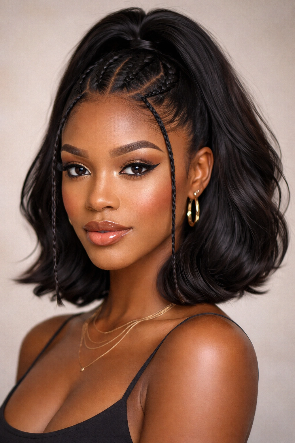 Bob wig with front cornrows accent and half-up crown
