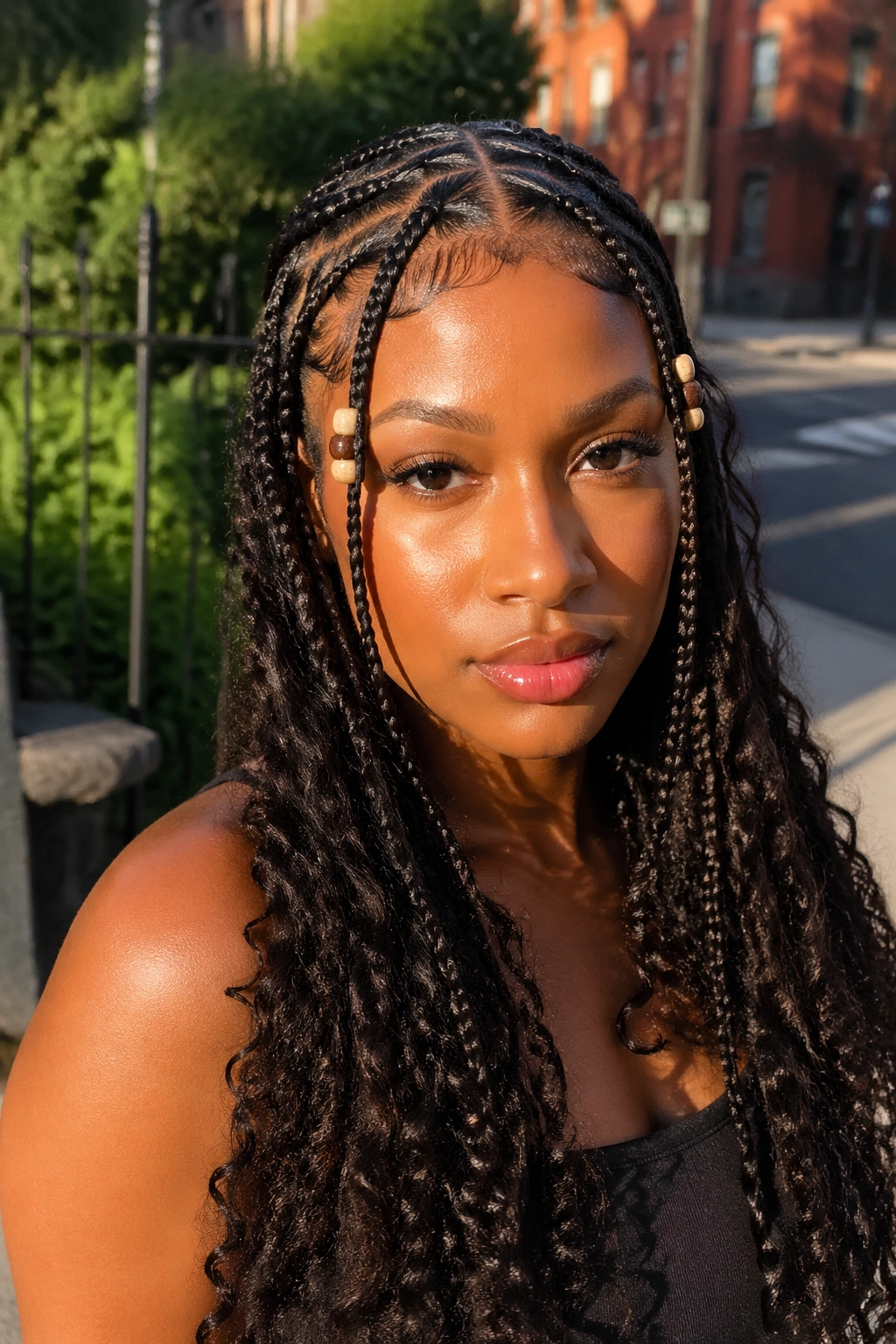 Fulani-inspired long boho box braids on a real person.