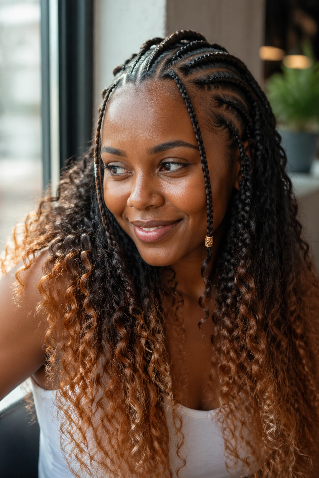 Close-up of a real woman with Fulani ombre curls