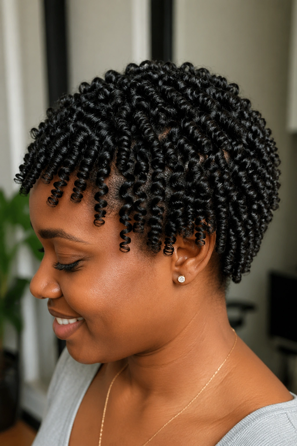 Portrait of person with full head of finger coils