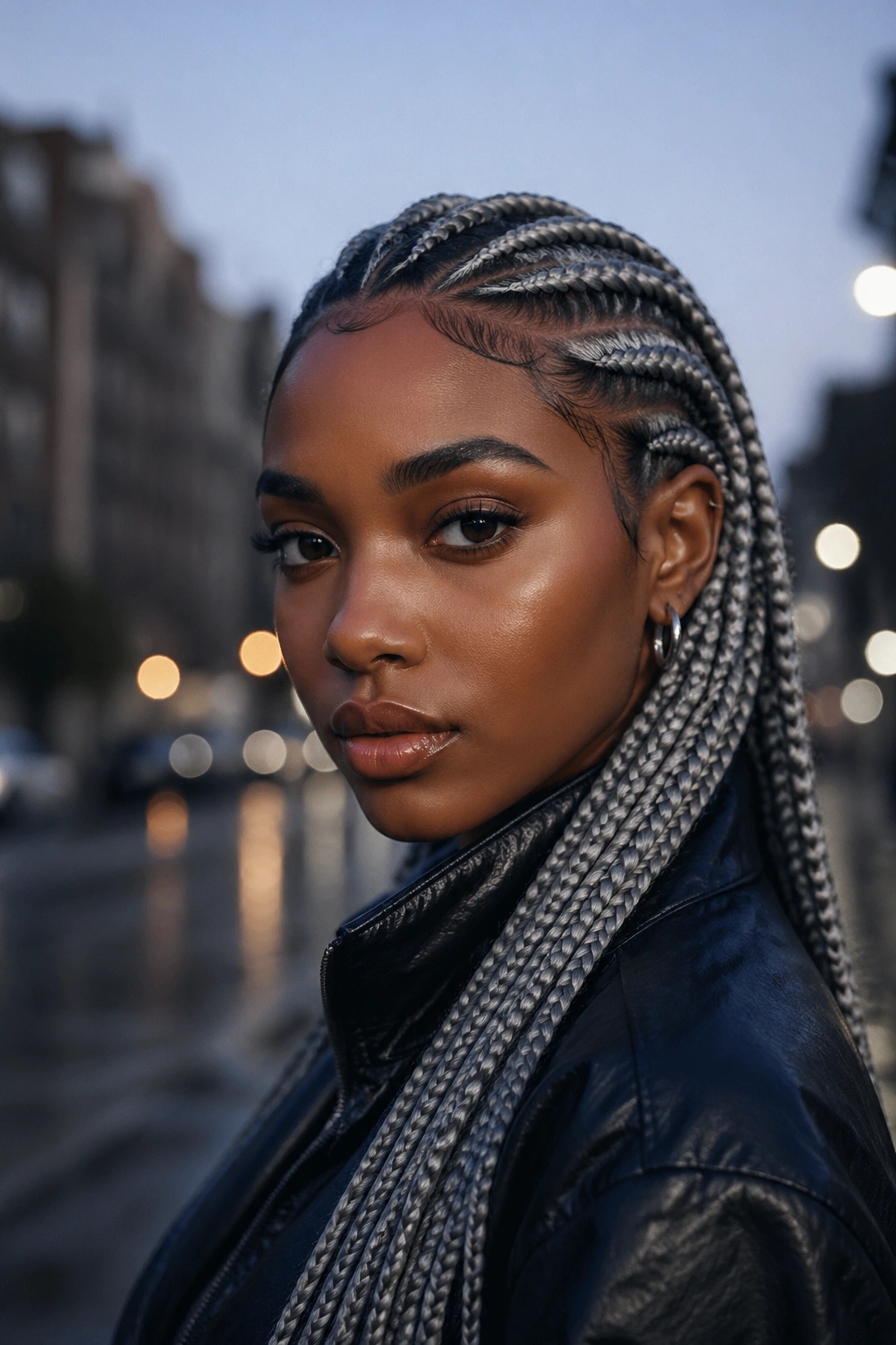 Close-up of gray cornrows on a real person