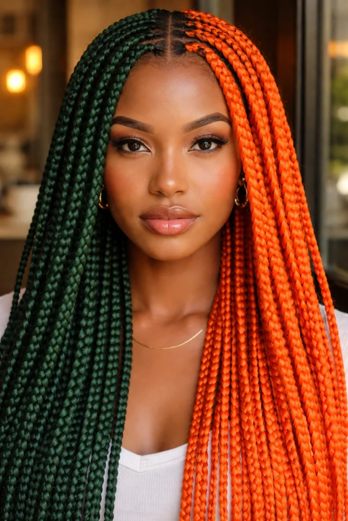 15 Green and Orange Box Braids