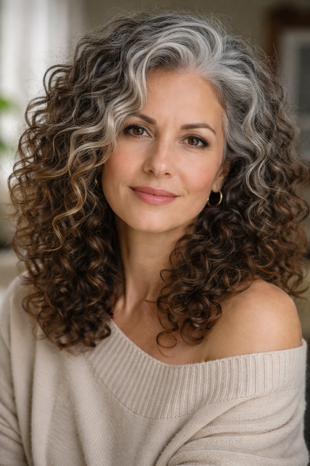 Close-up of transitioning grey hair with natural roots and dyed ends
