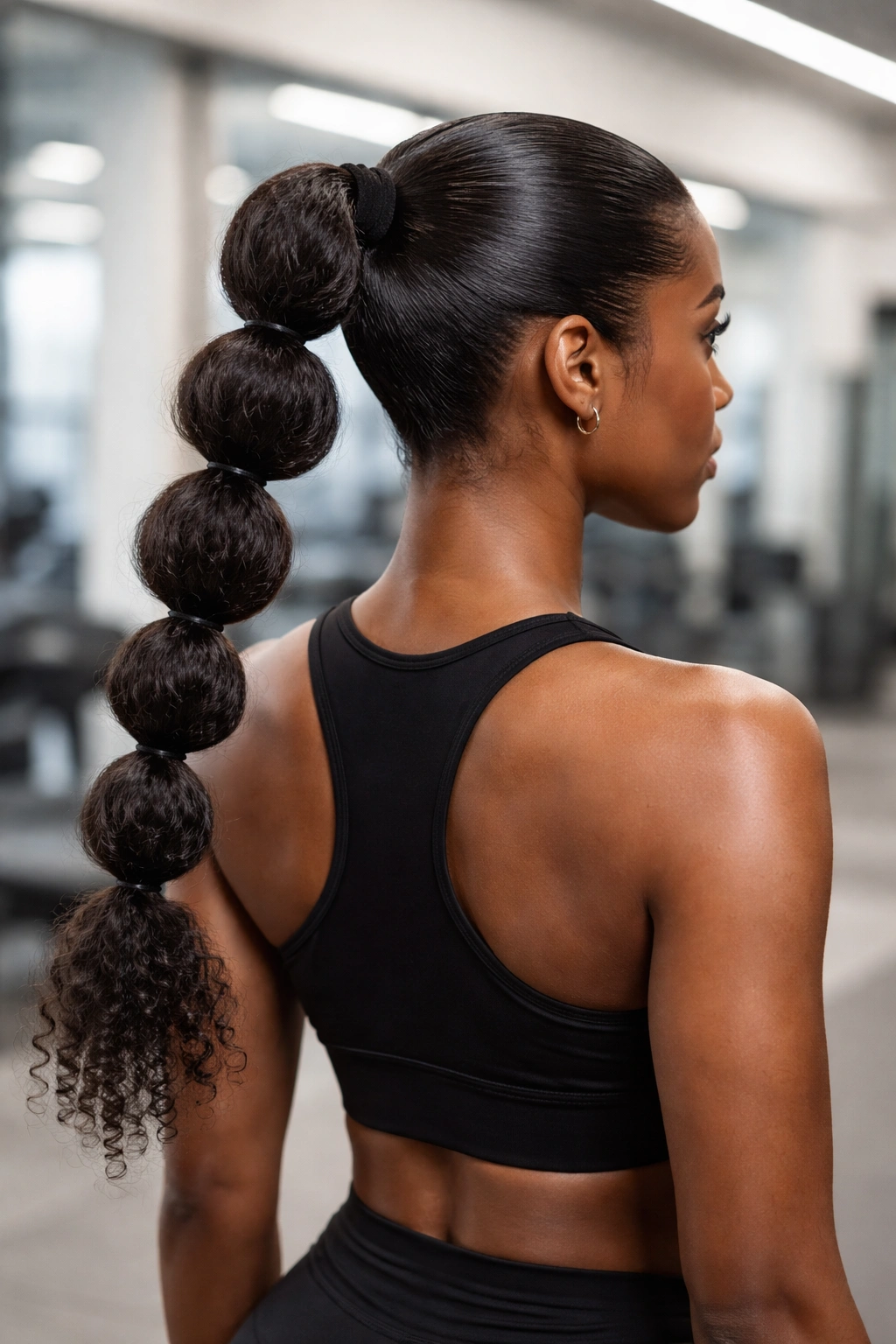 Gym-ready bubble ponytail with tight bubbles and secure base