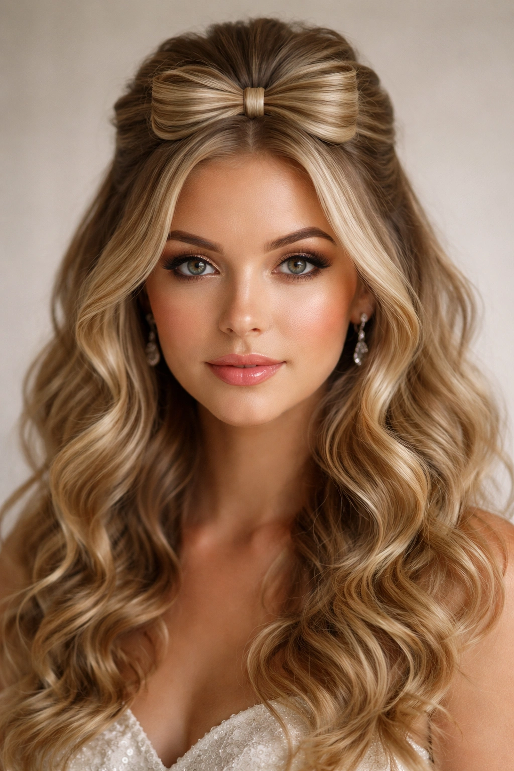 Hair bow half-up hairstyle on curly hair
