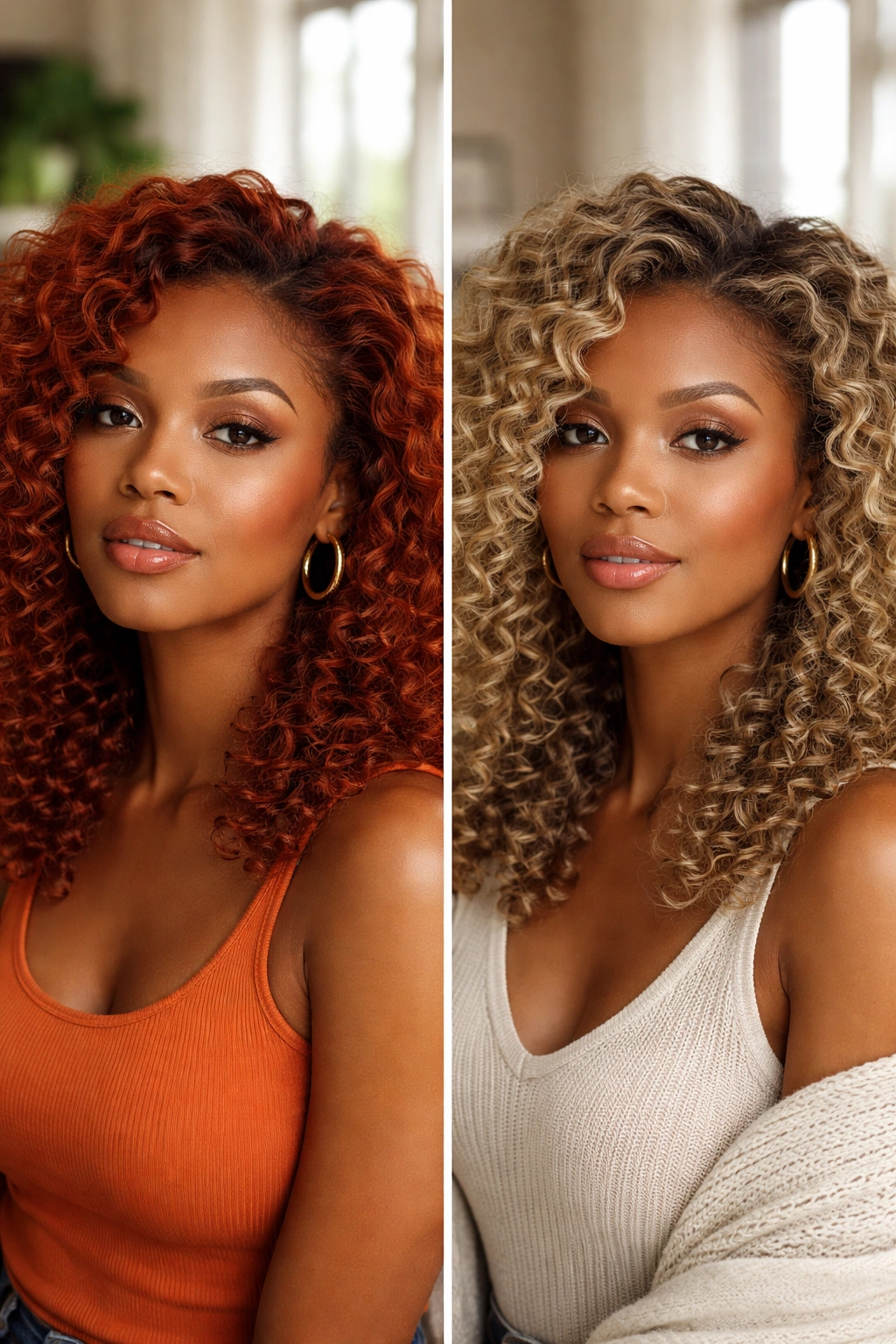 Portrait of a person with copper red or ash blonde hair matching skin tone