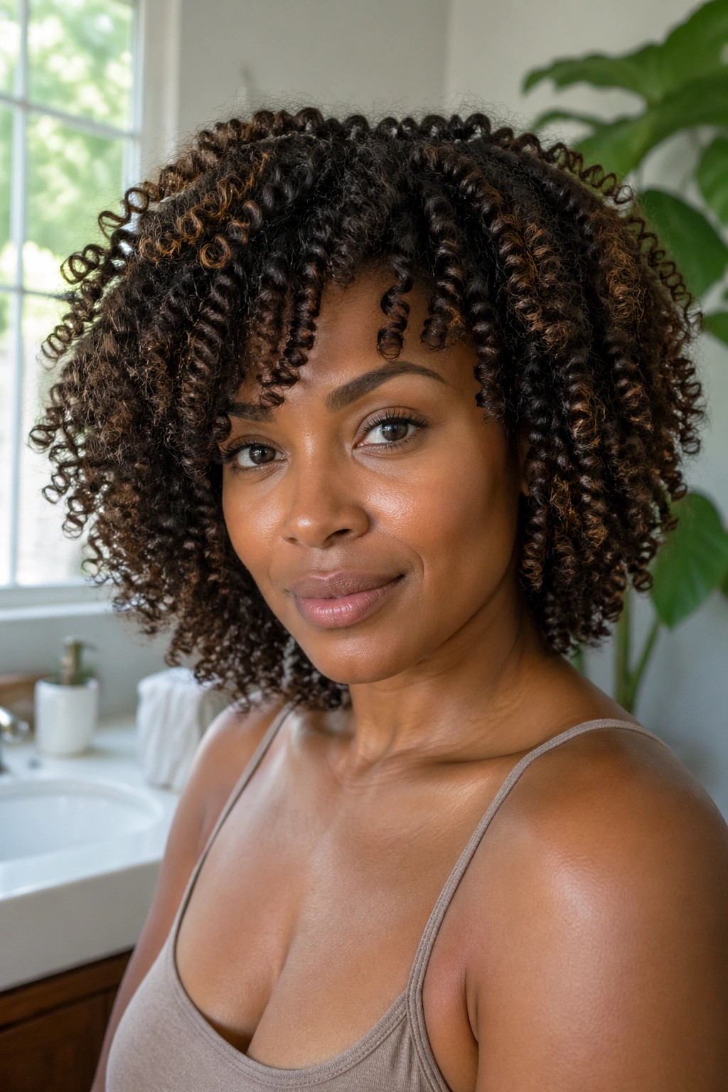 Close-up of healthy hydrated curly hair on a real person