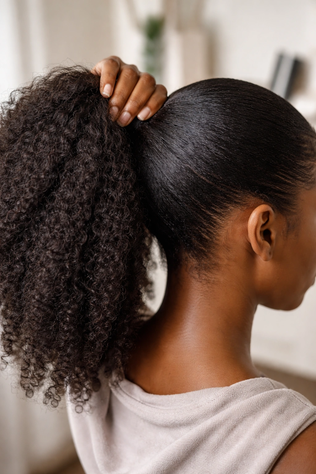 Close-up of detangled hair ready for braiding