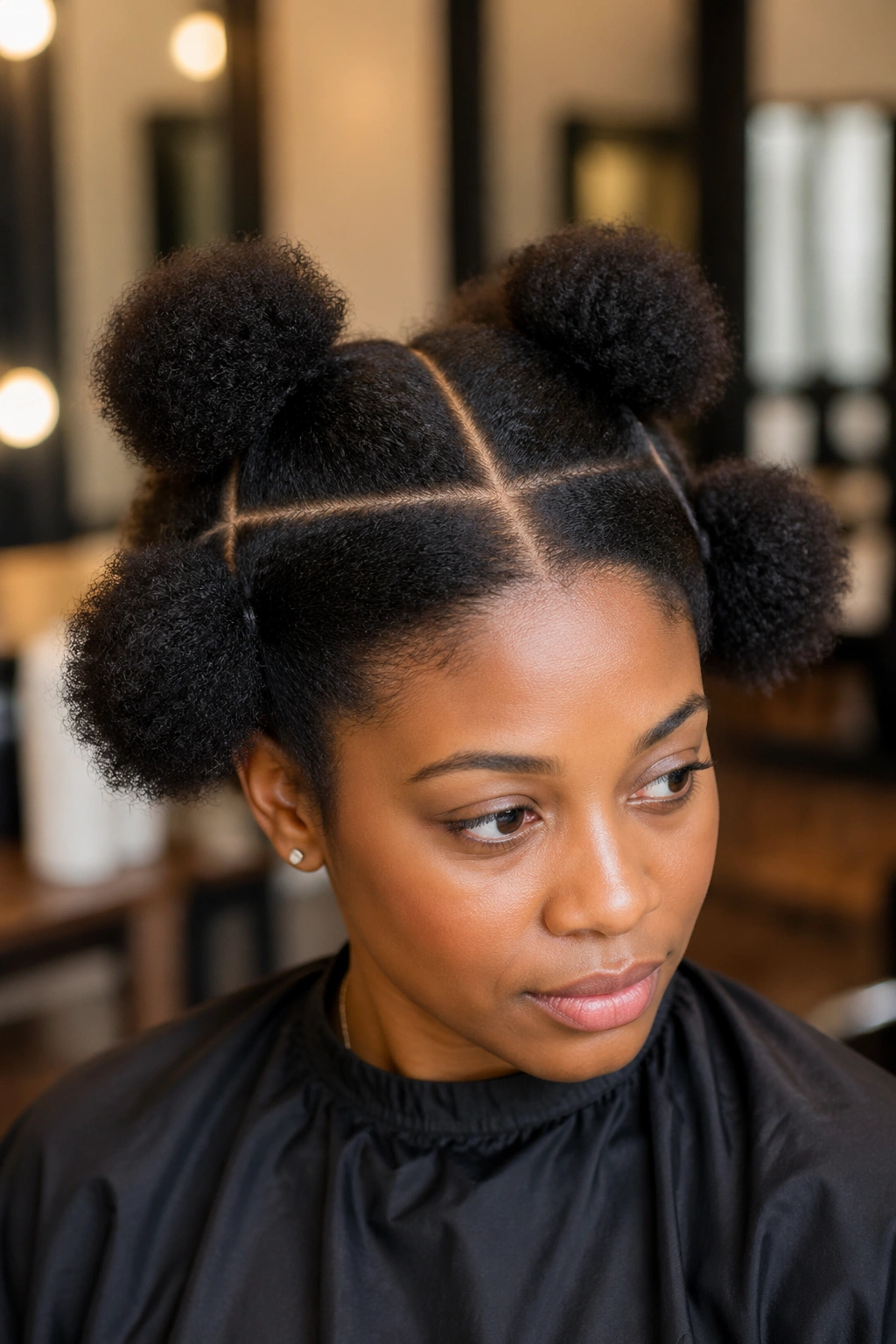 Hair sectioning four sections demonstrated on a real person in a salon