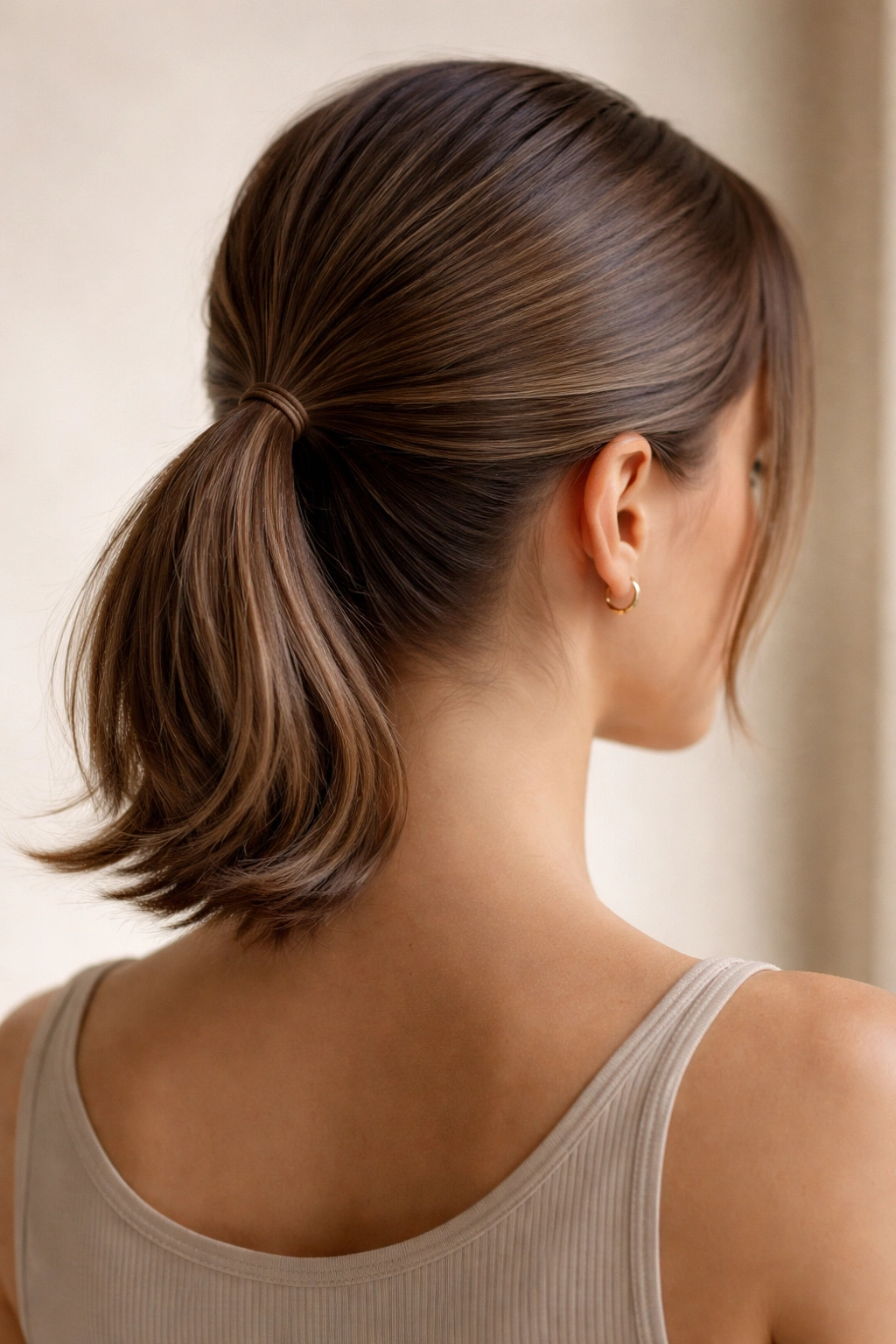 Half-sleek low ponytail with smooth crown and soft tail